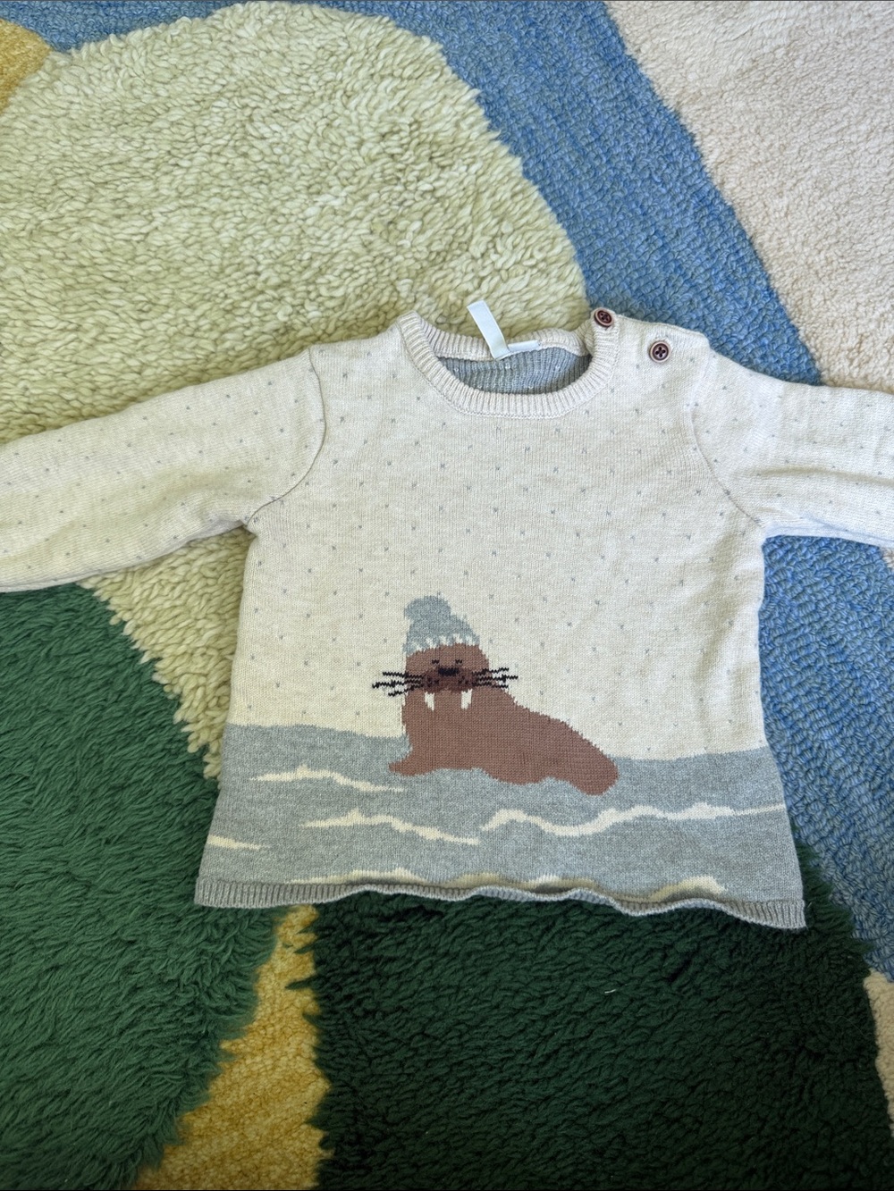 Janie & Jack Cream Kids Sweater with Walrus Motif